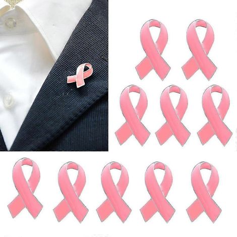 Lot de 10 badges ruban rose de sensibilisation au cancer du sein féminin, broche en métal émaillé (1/5)