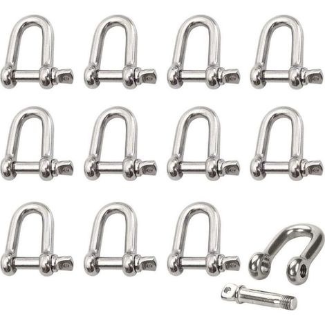 Manille Inox 12 Pièces M4 Manille Inox Acier Manille de Levage Manille D'anneau de D de Chaîne Manille Goupille Vis Boucle Manille Droite Joint Fermoir pour Chaîne (1/5)