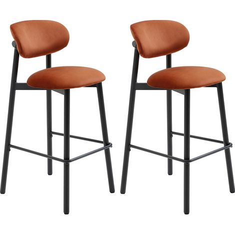 Sgabello in velluto e metallo nero - Terracotta - Lotto di 2 - LAKABI