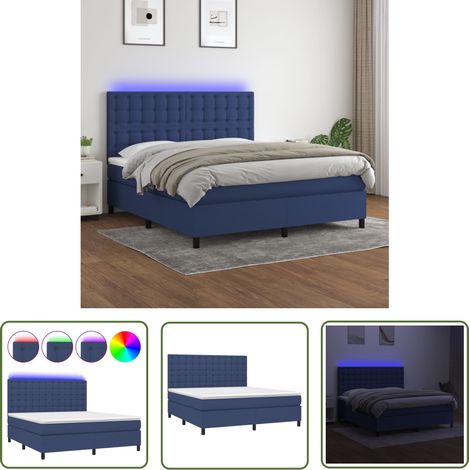 The Living Store Boxspringbett mit Matratze & LED Blau 160x200 cm Stoff - Boxspringbett - Doppelbett - Schlafsystem - Lattenrost - Bettauflage (1/5)
