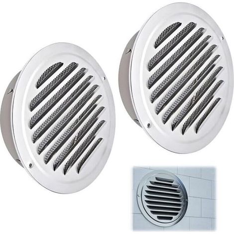 ALLIANDIS2 Pièces Grille Aération Ronde, 100mm Grille d'aération en Acier Inoxydable, Grille de Ventilation avec Filet Anti-insectes, Grille Ventilation Exterieur, pour Garage, Cuisine, Salle de Bain, (1/4)