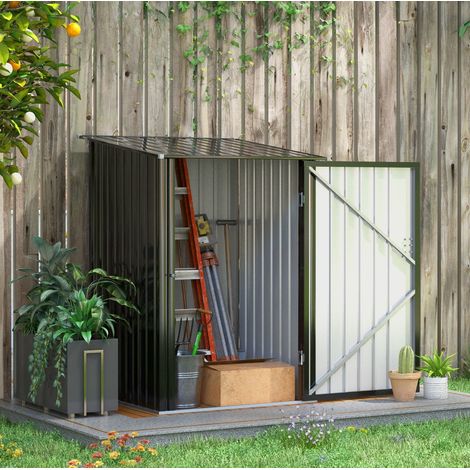 Abri de jardin métallique 0,92 m² en acier galvanisé gris foncé, toit incliné et porte verrouillable, pour outils, vélos et meubles d'extérieur - CHICFURN (1/5)