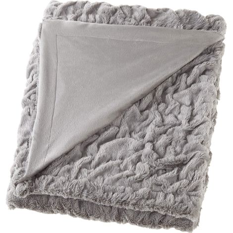 Ensemble de Couverture en Fausse Fourrure froncée Douce et pelucheuse avec 2 Housses de Coussin carrées Assorties pour canapé, Chaise, Salon, Bureau à Domicile, Gris, 127 x (1/5)