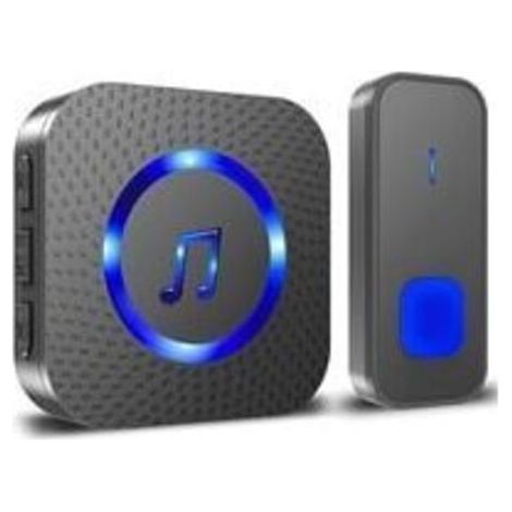 ALOVEZ Sonnette sans Fil, 400M Sonnette de Porte IP55 Étanche Carillon Electronique, Kit de Carillon avec Récepteurs Enfichables pour la Maison, 55 Mélodies au 5 Niveaux Volumes, LED Bleu Noir (1/4)