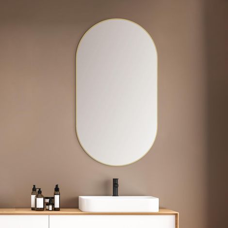 Miroir Mural Design doré 50 x 90 cm - Miroir Mural avec Cadre en Aluminium - Idéal pour la Salle de Bain et l'ambiance Moderne - Miroir de Salle de Bain (1/5)