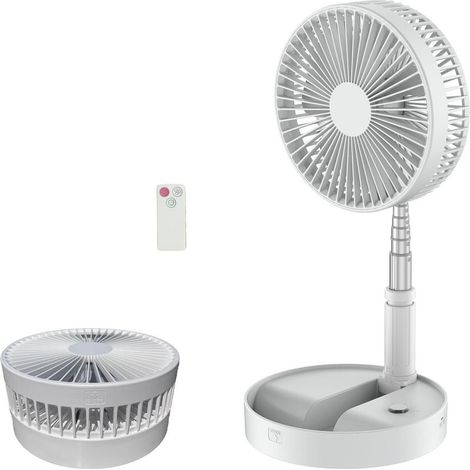 Ventilateur sur pied pliable 8 pouces, rechargeable, silencieux, avec télécommande et hauteur réglable, blanc (1/5)