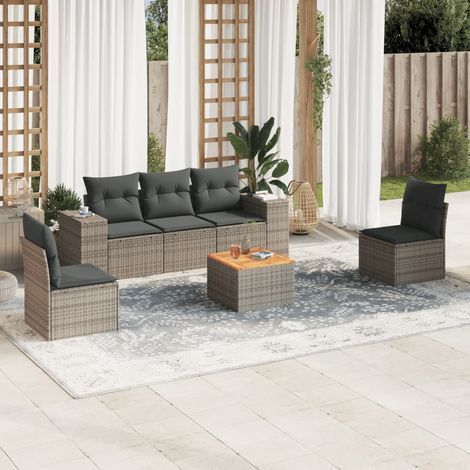 Set de muebles de jardín 6 pzas y cojines ratán sintético gris vidaXL (1/3)