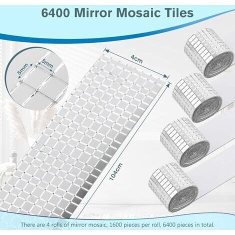 6400 pièces de mini mosaïques miroir, carreaux carrés acryliques de 5 x 5 mm, stickers muraux miroir en verre, stickers mosaïque acrylique pour décoration disco DIY.