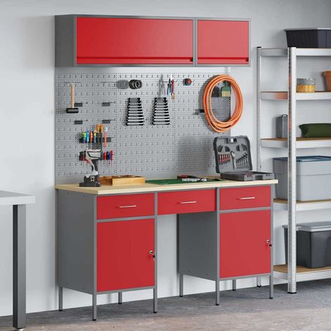 vidaXL Work Cabinet Set with Drawer with Storage Manual 8 pcs Red (1/5)