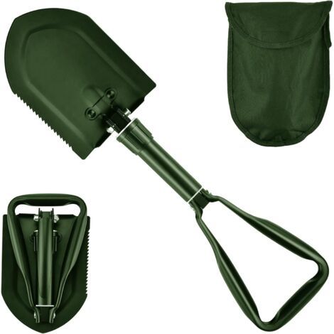 Pelle Pliante 58cm,Pelle Multifonction Extra Stable Haute Résistance en Acier au Carbone avec Sac de Transport (Vert 1pcs) (1/5)