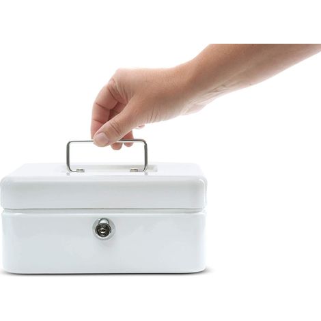 Cassette à billets en acier, 15 x 12 x 8 cm, verrouillable, compartiment à monnaie amovible, caisse enregistreuse avec 2 clés, idéale comme tirelire, compartiment à billets, coffre-fort, petit compart