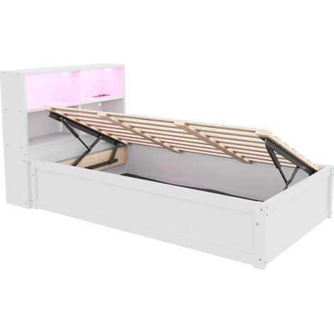 Cama multifunción 90 x 200 cm con USB, almacenaje y LED, blanca HOMVRA (1/5)