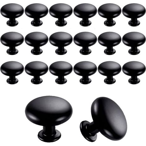 20PCS Boutons de Porte Boutons de Tiroir 30mm Vintage Poignées Boutons de Meuble de Meuble pour Placards de Cuisine (Black) (1/5)