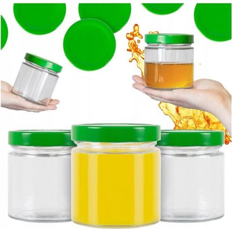 Bocal En Verre - 410 Ml - Hauteur 9 3 Cm Diamètre 8 5 Cm - Couvercle À Vis Vert - Pour Confitures Miel Bougies Et Conserves - Lot De 5 (1/5)