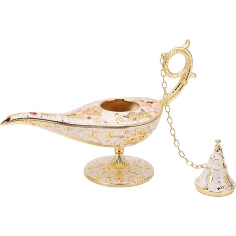 Lampe magique, cadre doré, matériau en alliage de zinc blanc, lampe d'Aladin, idéale pour la décoration de table, les jeux de rôle, Halloween et les fêtes d'anniversaire. (1/5)