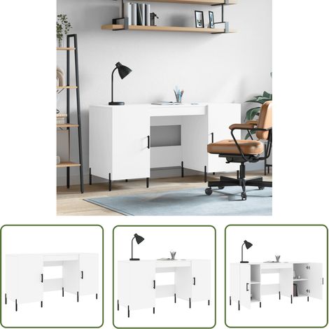 The Living Store Bureau blanc 140x50x75 cm bois d'ingénierie - Bureau D'étude - Bureau Compact - Meuble De Bureau - Bureau Design - Bureau Moderne (1/5)