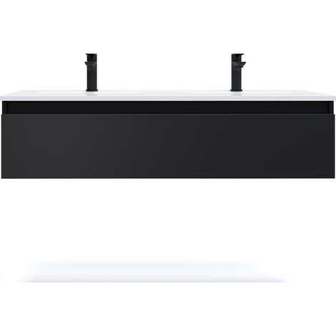 Meuble de salle de bain suspendu double vasque intégrée 120cm 1 tiroir Noir - Hudson (1/5)
