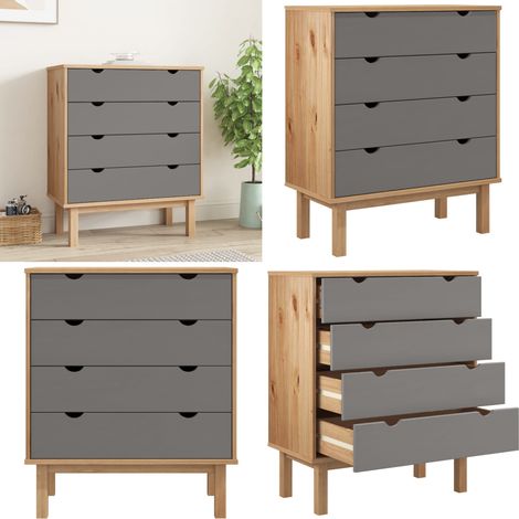 Commode OTTA Marron et gris 76,5x39,5x90 cm Bois de pin massif - armoire à tiroirs -  armoires à tiroirs - Home & Living