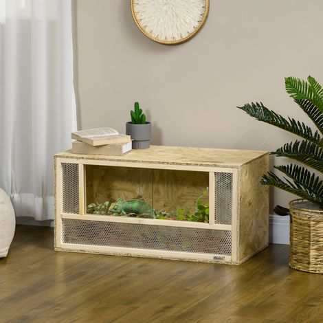 Terrario in legno OSB per rettili e anfibi con porta scorrevole in vetro - 80 x 40 x 40 cm, colore naturale.