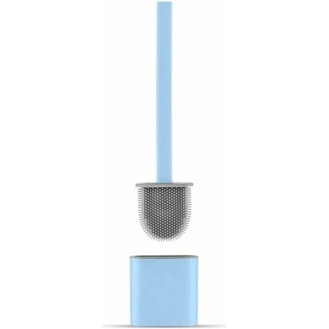 Brosse WC Silicone Antibactérienne avec Support, Séchage Rapide sans Odeur, Balai Toilette Anti-Goutte pour Salle de Bain, Bleu