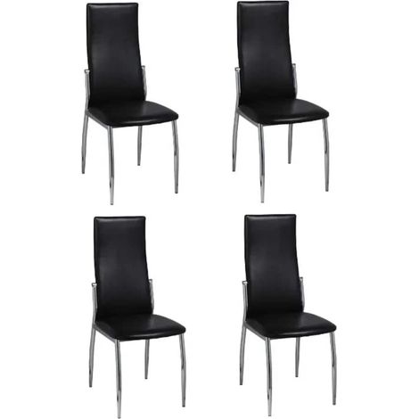 Lot de 4 Chaises de salle à manger - Chaises de cuisine noir similicuir (1/5)