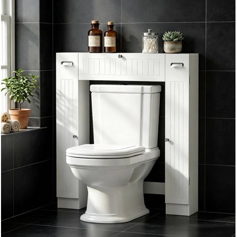 Mueble WC sobre inodoro con 2 armarios, cajón y portarrollos blanco DESVIAE (1/5)