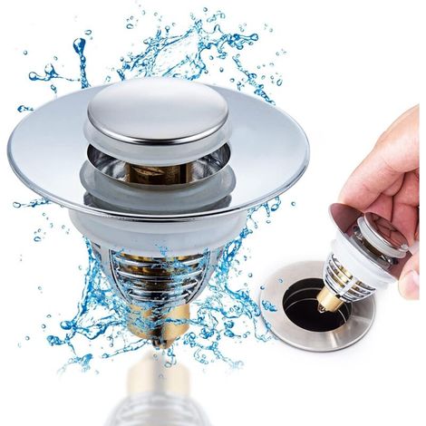 Universal 34-38mm Stainless Steel Pop-Up Sink Plug with Anti-Clogging and Anti-Odor Strainer, Perfect for Bathroom and Kitchen (1/5)