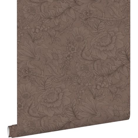 papier peint fleurs marron - ESTAhome