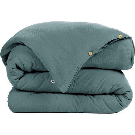 Housse de couette Gaze de Coton 260x240 cm GAIA Bleu Canard (1/3)