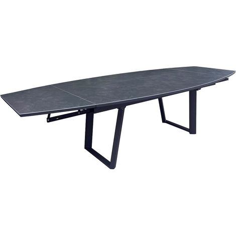 PROLOISIRS Table de repas extensible en aluminium et céramique - MANTA 180/230/280 x 110 - Allonges en bout - Coloris graphite