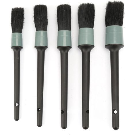Ortviai Brosse de Nettoyage pour Voiture et Peinture – Lot de 5 Brosses Rondes en Plastique avec Poils Noirs et Anneau Gris (1/5)