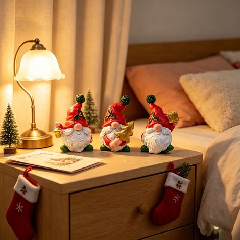 Lot de 3 Figurines Lutin de Noël en Résine, Statues Gnomes Décoratives pour Table, Entrée, Jardin et Intérieur, Ornements de Fête (1/5)