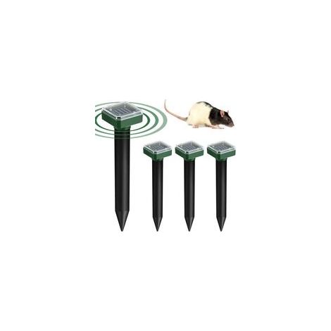 Répulsif solaire pour taupes – Lot de 4 – Émet des ondes de vibration pour repousser taupes, campagnols et rongeurs – Imperméable et résistant aux intempéries