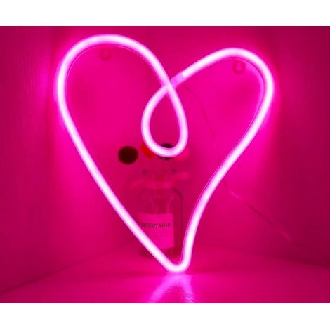 Lampe Nuit - Tube Néon Souple LED - Cœur - Alimentation USB ou Piles - Pour Chambre Enfant - 1 Pièce (1/5)