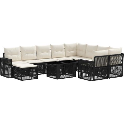 Conjunto de sofás de jardín 11 uds. Negro y Blanco Crema vidaXL (1/5)