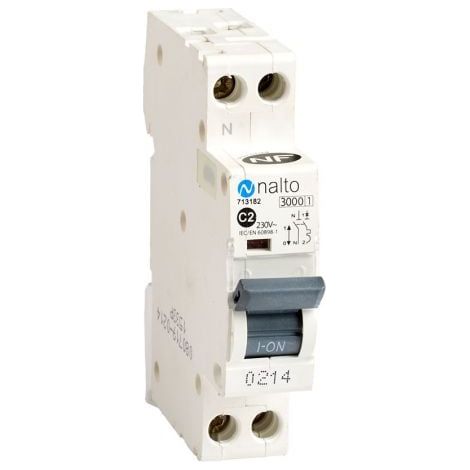 Disjoncteur unipolaire 1P+N à vis 2A – Courbe de déclenchement type C – Protection 3000A – Installation sur rail DIN – Nalto