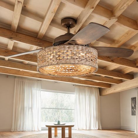 Ventilateur de plafond 50 cm en ABS et rotin avec télécommande (1/5)