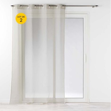 Lot de 2 Voilages à oeillets 140 x 240 cm liseré blanc Louise Beige (1/5)