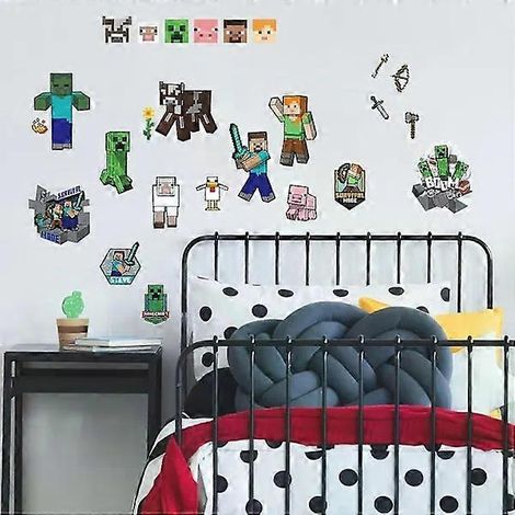 Stickers muraux amovibles à l'effigie des personnages Minecraft, disponibles en plusieurs couleurs, faciles à poser et à retirer, en matériau non toxique. (1/4)