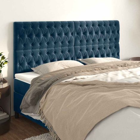 vidaXL Cabecero de cama azul oscuro 180x7x118/128 cm Terciopelo (1/5)