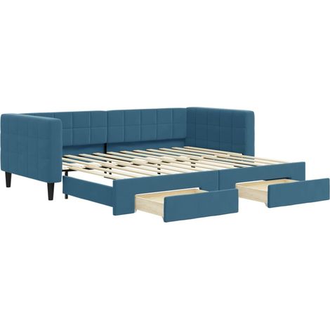 Lit simple，Lit adulte，Lit de jour avec gigogne et tiroirs sans matelas bleu 90x200 cm CSW9658792 (1/5)