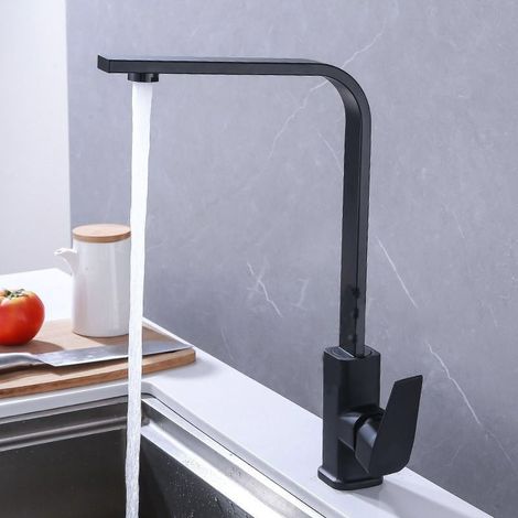 Robinet Cuisine, Mitigeur Évier Monocommande Rotatif à 360, Robinet Eau Chaude et Froide Réglable, Robinetterie Anti-Calcaire pour Cuisine, Noir, en Céramique (1/3)