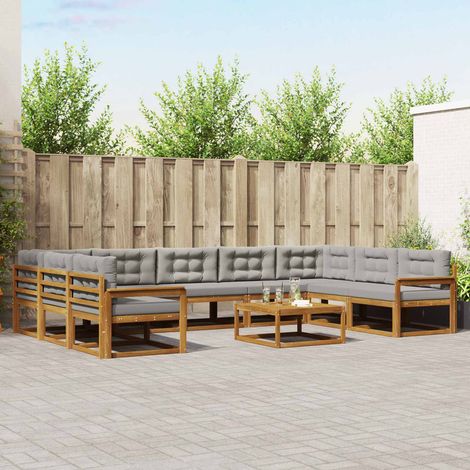 vidaXL Outdoor-Sofagarnitur mit Kissen 10 pcs Natürlich und Hellgrau (1/5)