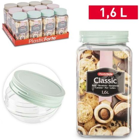 Barattolo Quadro Classic in Plastica per Alimenti - 1,6 Litri