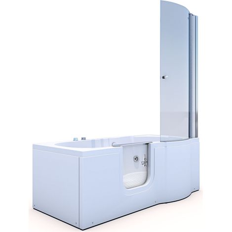 Seniorendusche und Wanne mit Whirlpool S12D-WP-L Dusche 170x85cm OHNE 2K Scheiben Versiegelung