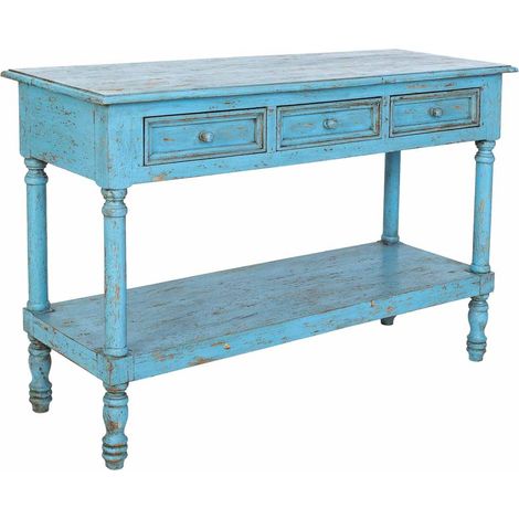 Recibidor de madera artesanal azul 120x45x80h cm (1/5)