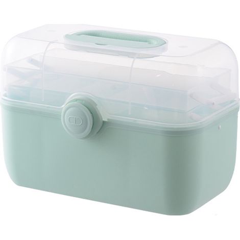 Boîte de rangement pour médicaments en plastique, grande capacité, à plusieurs niveaux, pour usage domestique, couleur verte (grand modèle) (1/5)