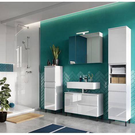 Ensemble de salle de bain 4 éléments blanc brillant Salsa (1/5)