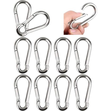 Lot de 10 mousquetons en acier inoxydable – Verrouillage de sécurité – Pour camping, pêche et voyage (1/5)