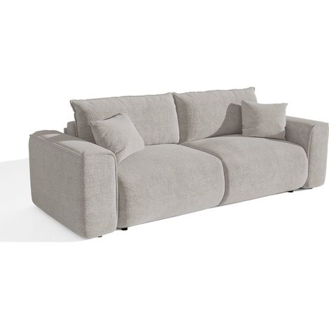 Canapé convertible avec coffre 4 places en tissu bouclette gris clair COMO (1/5)